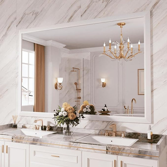 Amorho Bathroom Mirror, 60x40 Inch White Framed Bathroom Mirrors by Amorho