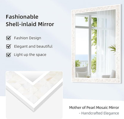Tanmicoshomy White Shell Framed Rectangular Wall Mirrors - Image 4