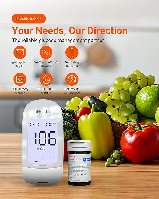iHealth Acacia Blood Glucose Monitor Kit, 100 Glucometer Strips, 100 Lancets - Image 2