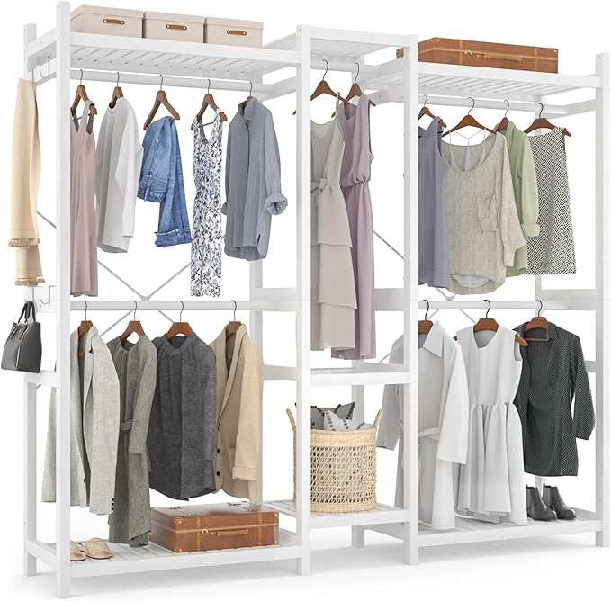 Homykic Bamboo Closet System Clothes Rack, Large Freestanding Garment Rack by Homykic