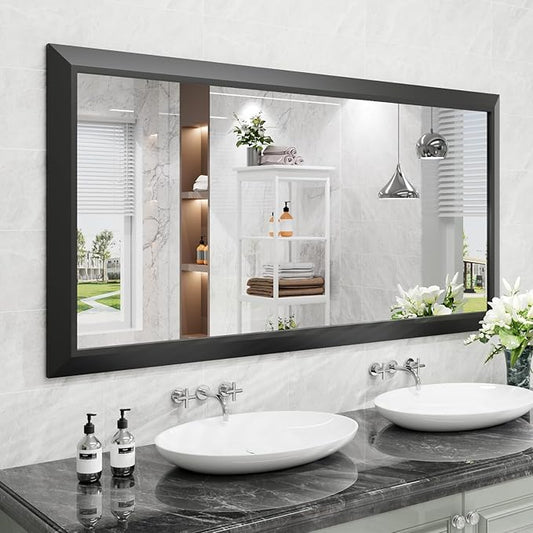 Amorho Bathroom Mirror Black, 60 X30 Inch Thick Metal Framed Wall Mirrors by Amorho