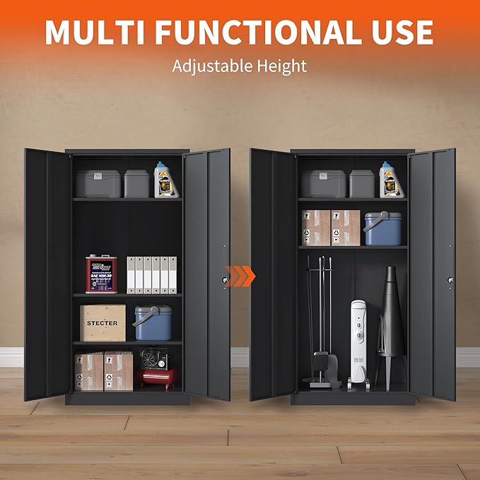 Metal Storage Cabinet with Adjustable Shelves, Garage Tool Cabinet with 2 - Image 5