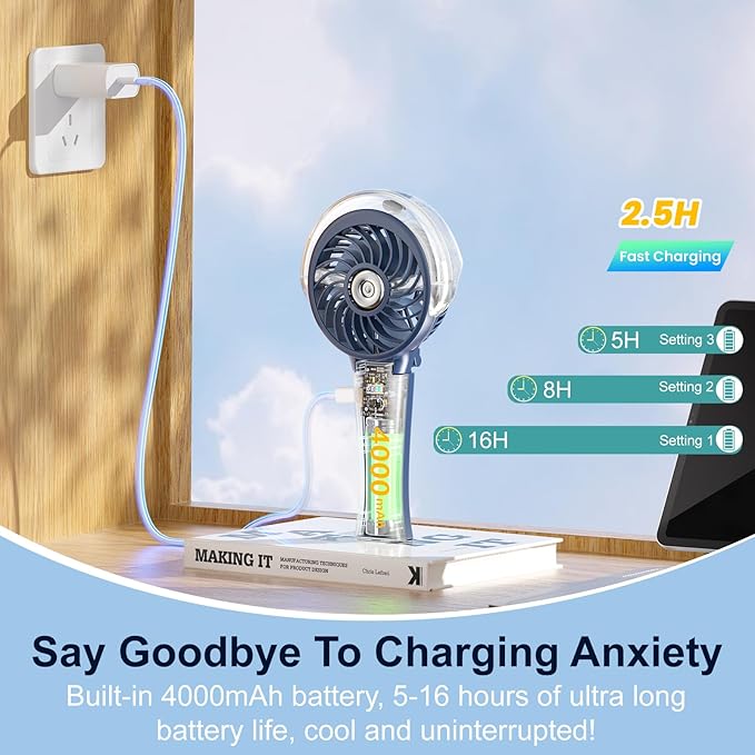 HandFan 4000mAh Upgraded Handheld Misting Fan, 50ml Water Tank, Rechargeable - Image 7