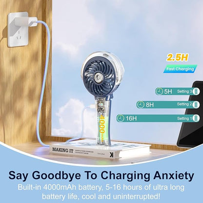 HandFan 4000mAh Upgraded Handheld Misting Fan, 50ml Water Tank, Rechargeable - Image 7
