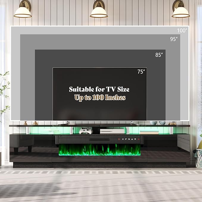 AMERLIFE 90" High Gloss 2 Tier TV Stand - Image 5