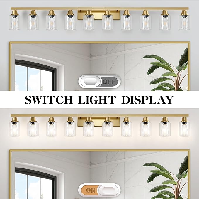 DIKAIDA Gold Bathroom Vanity Light, 10-Light Brushed Gold Bathroom Light - Image 5