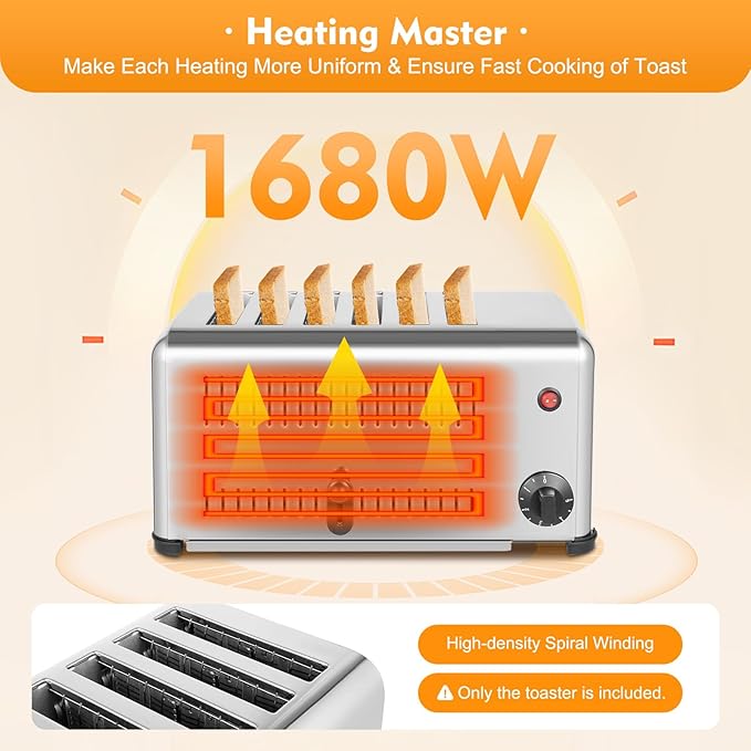 1680W Electric Toaster with 2 Modes & 1-5min Timer, Stainless Steel Bread - Image 7