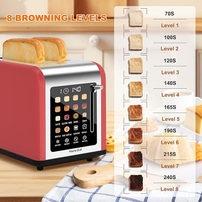 2 Slice Toaster Touch Screen, Stainless Steel Toasters Digital Timer 2 Slot - Image 4