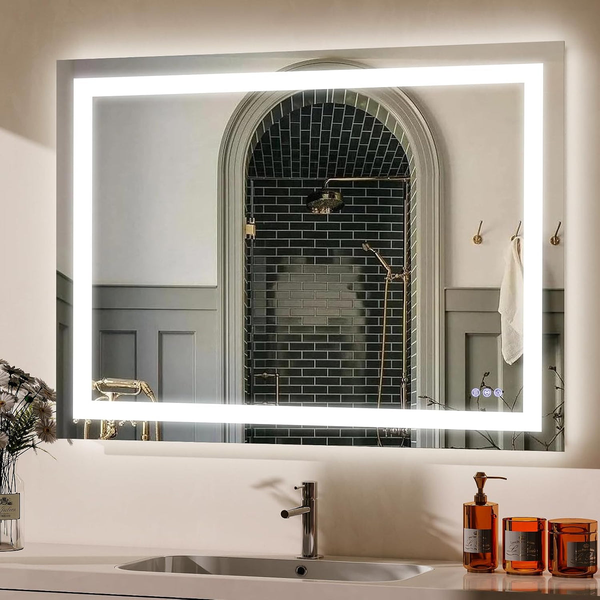 LED Bathroom Mirror 32 x 40 inches - 3 Color Adjustable Modes | Lighted Smart Bathroom Vanity Mirror, Anti-fog, Memory Function, Tempered Glass, Wall Mounted Horizontally Vertically