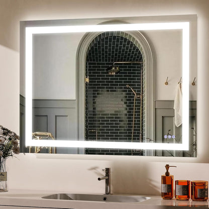 LED Bathroom Mirror 32 x 40 inches - 3 Color Adjustable Modes | Lighted Smart Bathroom Vanity Mirror, Anti-fog, Memory Function, Tempered Glass, Wall Mounted Horizontally Vertically