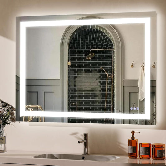 LED Bathroom Mirror 32 x 40 inches - 3 Color Adjustable Modes | Lighted Smart Bathroom Vanity Mirror, Anti-fog, Memory Function, Tempered Glass, Wall Mounted Horizontally Vertically