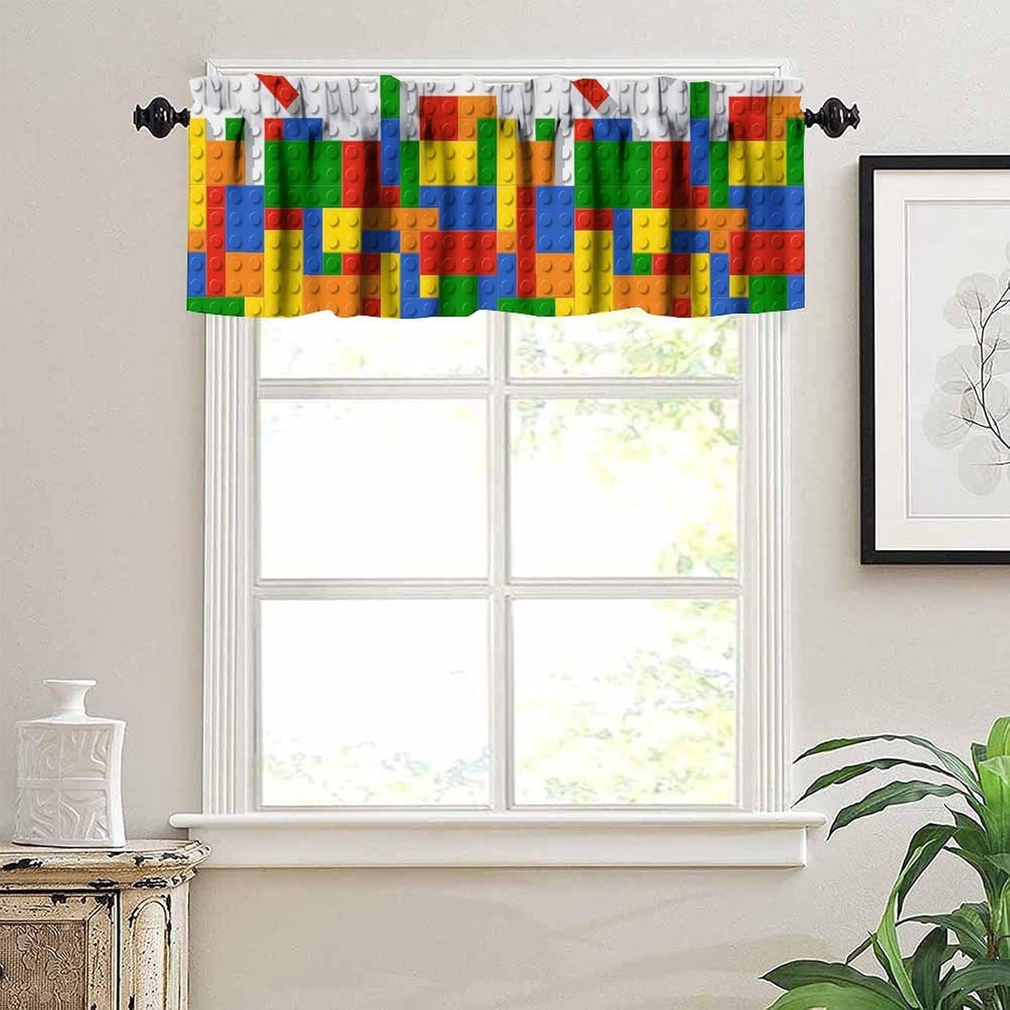 Kids Building Block Toy Valance Curtain Colorful Plastic Toy Brick Art Printed Valance for Boys Nursery Bedroom Decor W54xL18in Fabric 1 Panel