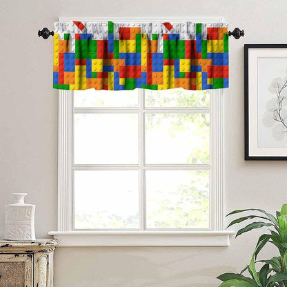 Kids Building Block Toy Valance Curtain Colorful Plastic Toy Brick Art Printed Valance for Boys Nursery Bedroom Decor W54xL18in Fabric 1 Panel