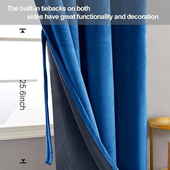 JIUZHEN Blue Velvet Blackout Curtains 84 inches - Image 3