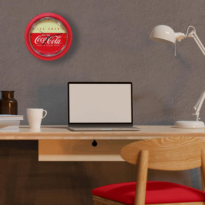 Mark Feldstein & Associates Drink Coca Cola Retro Refrigerator Style Round Diner Wall Clock, Red, 10 Inch
