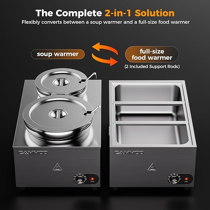 20qt 2-in-1 Electric Soup Warmer and Steam Table Food Warmer, 1200W Stainless - Image 3
