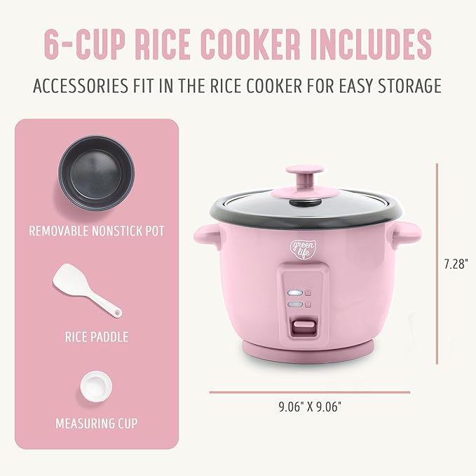GreenLife Rice Cooker with Removable PFAS-Free Ceramic Nonstick Pot, 3-Cups - Image 3