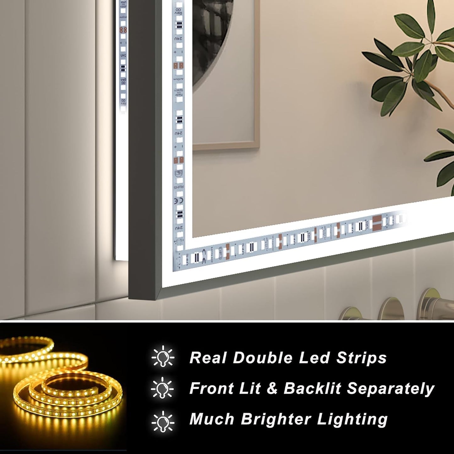 SMIROR 44x30 Black Framed LED Lighted Bathroom Vanity Mirror for Wall | Front Lit and Backlit, 3 Color Lighting, Anti-Fog, Memory, Tempered Glass, Rectangle, Horizontal/ Vertical Mounted