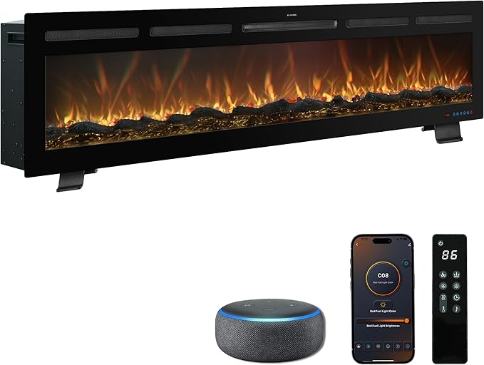 72 Inch WiFi-Enabled Recessed Electric Fireplace Inserts by Mystflame