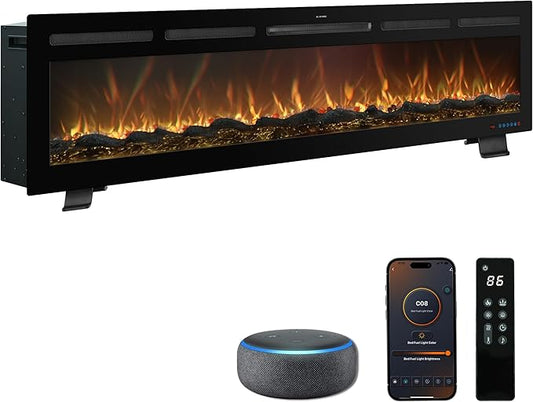 72 Inch WiFi-Enabled Recessed Electric Fireplace Inserts by Mystflame