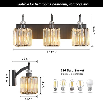 BBLLWJ Modern Bathroom Vanity Light 3-Light Black Crystal Light Fixtures Over - Image 4