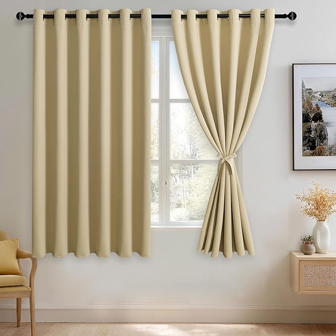 JIUZHEN Light Beige Blackout Curtains by JIUZHEN
