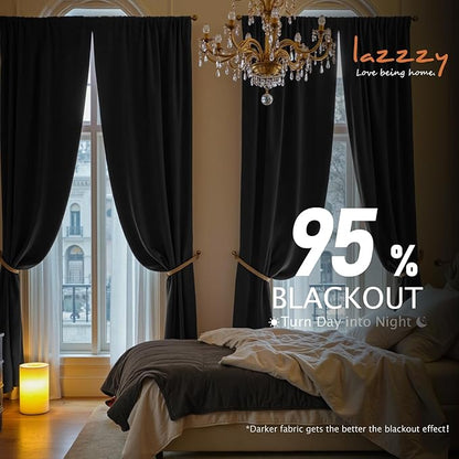 Lazzzy Velvet Blackout Extra Long Curtains Thermal Insulated Room Window Drapes - Image 5