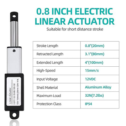 NORJIN 12V Mini Electric Linear Actuator 0.8" Stroke, 32N/7.2lbs, Speed 15mm/s - Image 2