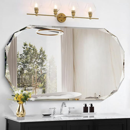GLASHOM Frameless Bathroom Mirror, 30x48 inch Beveled Bathroom Mirror Wall by GLASHOM