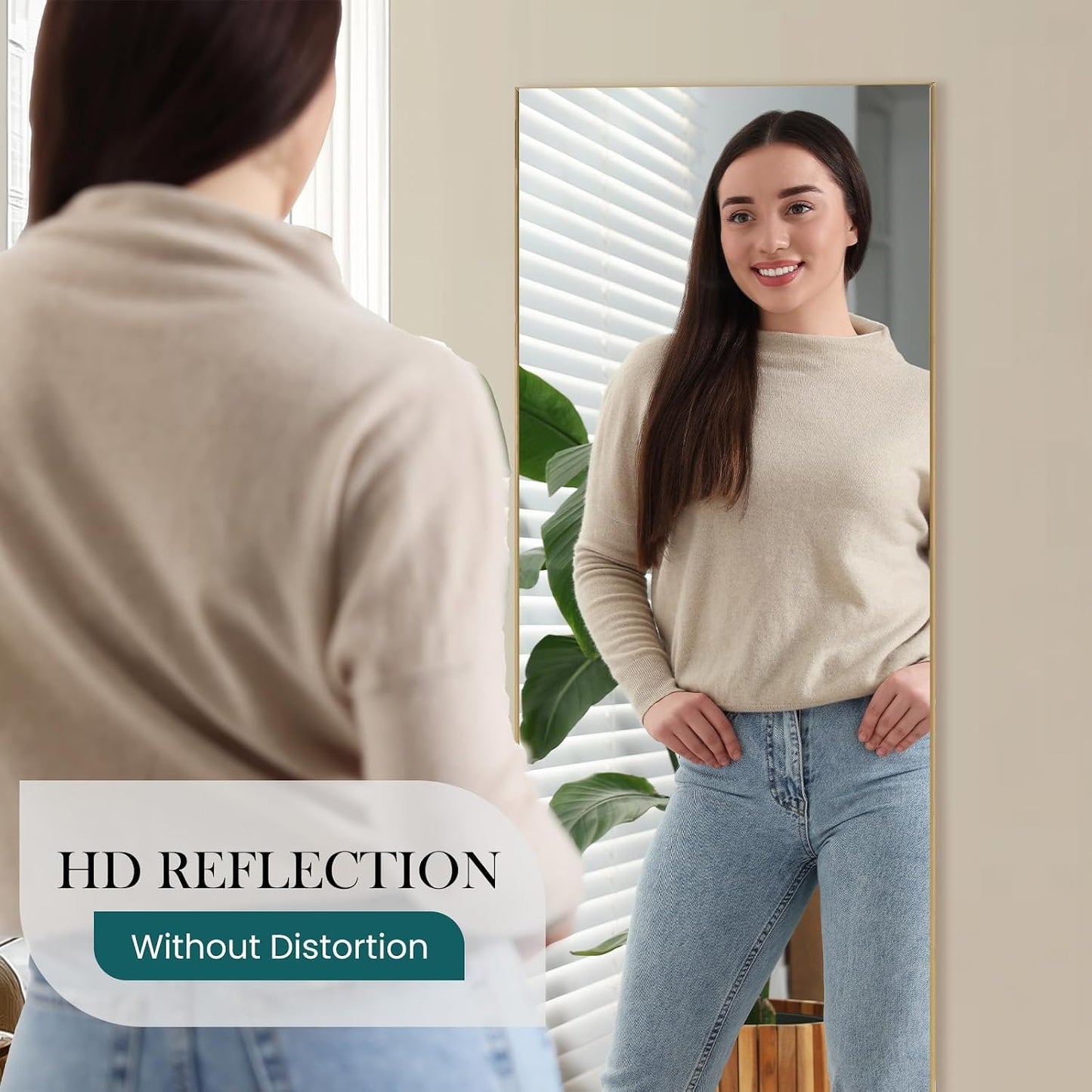 NEWBULIG 64"x21" Full Length Mirror, Full Body Floor Mirror, Gold-Rect | Aluminum Alloy Thin Frame, Wall or Standing Mirrors for Bedroom, Living Room, Dressing Room