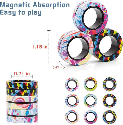 9Pcs Magnetic Rings Fidget Toys Adult Set, Idea ADHD Fidget Stress Toy Pack - Image 4