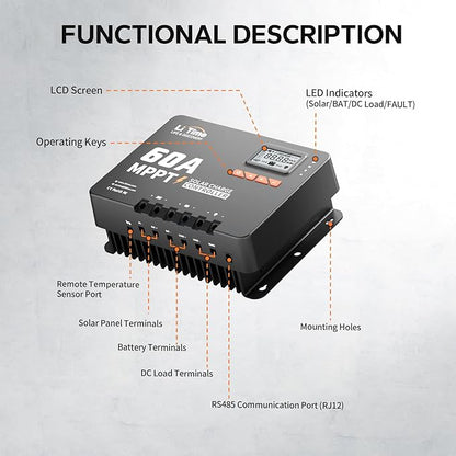 LiTime 60 Amp MPPT 12V/24V/36V/48V/Auto DC Input Solar Charge Controller is - Image 6