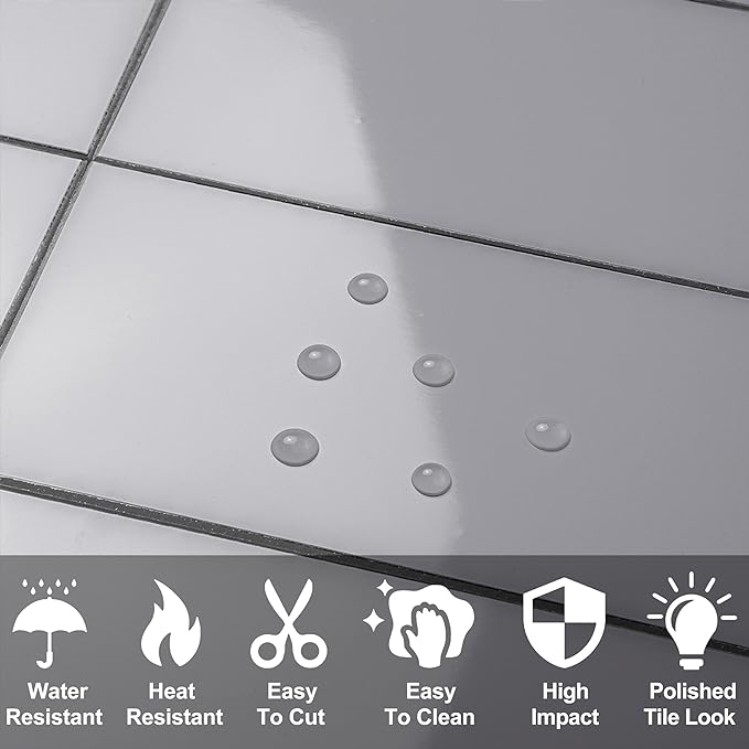 AULIGET 100-Piece Polished Grey Thick PVC Peel and Stick Backsplash - Image 2