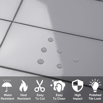AULIGET 100-Piece Polished Grey Thick PVC Peel and Stick Backsplash - Image 2