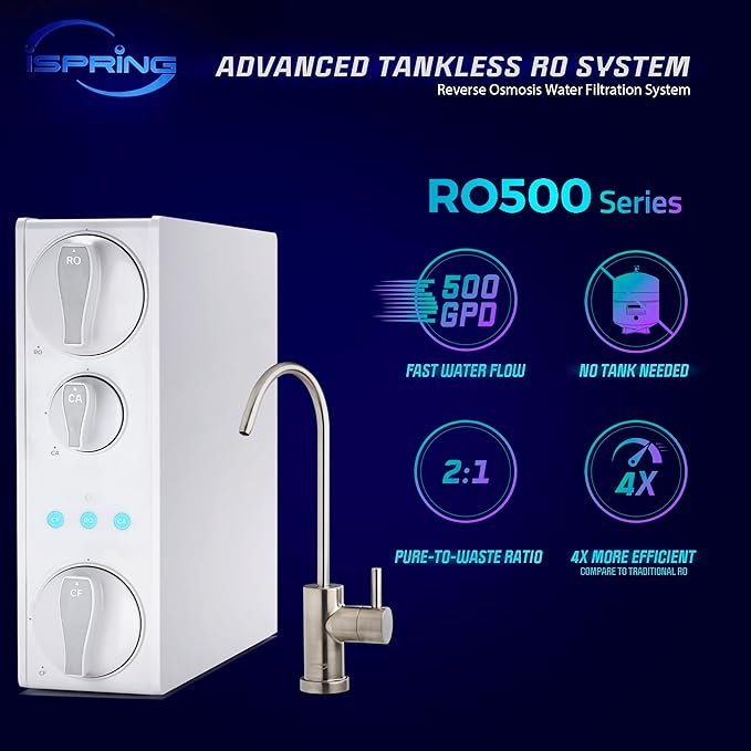 iSpring RO500AK-BN+UVF8 Tankless Reverse Osmosis Water Filtration System - Image 2