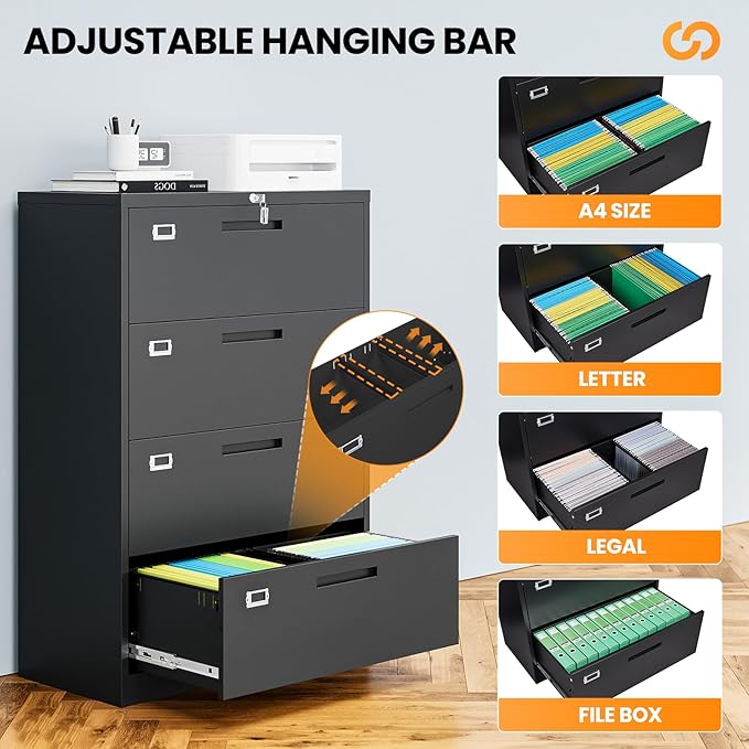 4 Drawer File Cabinets for Home Office, Metal Filing Cabinet - Image 5
