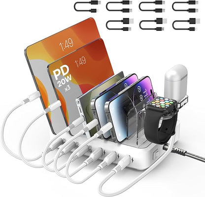 Charging Station for Multiple Devices, 75W 6 Port Multi USB C Fast Charger by ENRIPRT