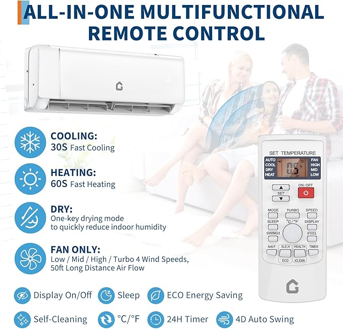 12000BTU Mini Split Air Conditioner& Heater, 21 SEER2 230V Wall-Mounted - Image 2