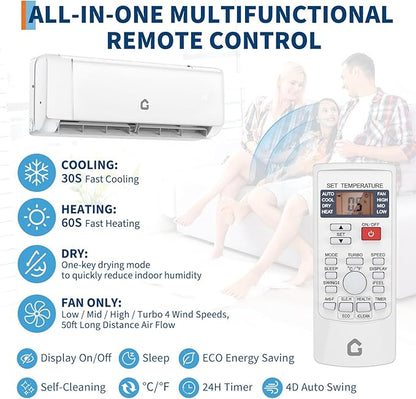 12000BTU Mini Split Air Conditioner& Heater, 21 SEER2 230V Wall-Mounted - Image 2