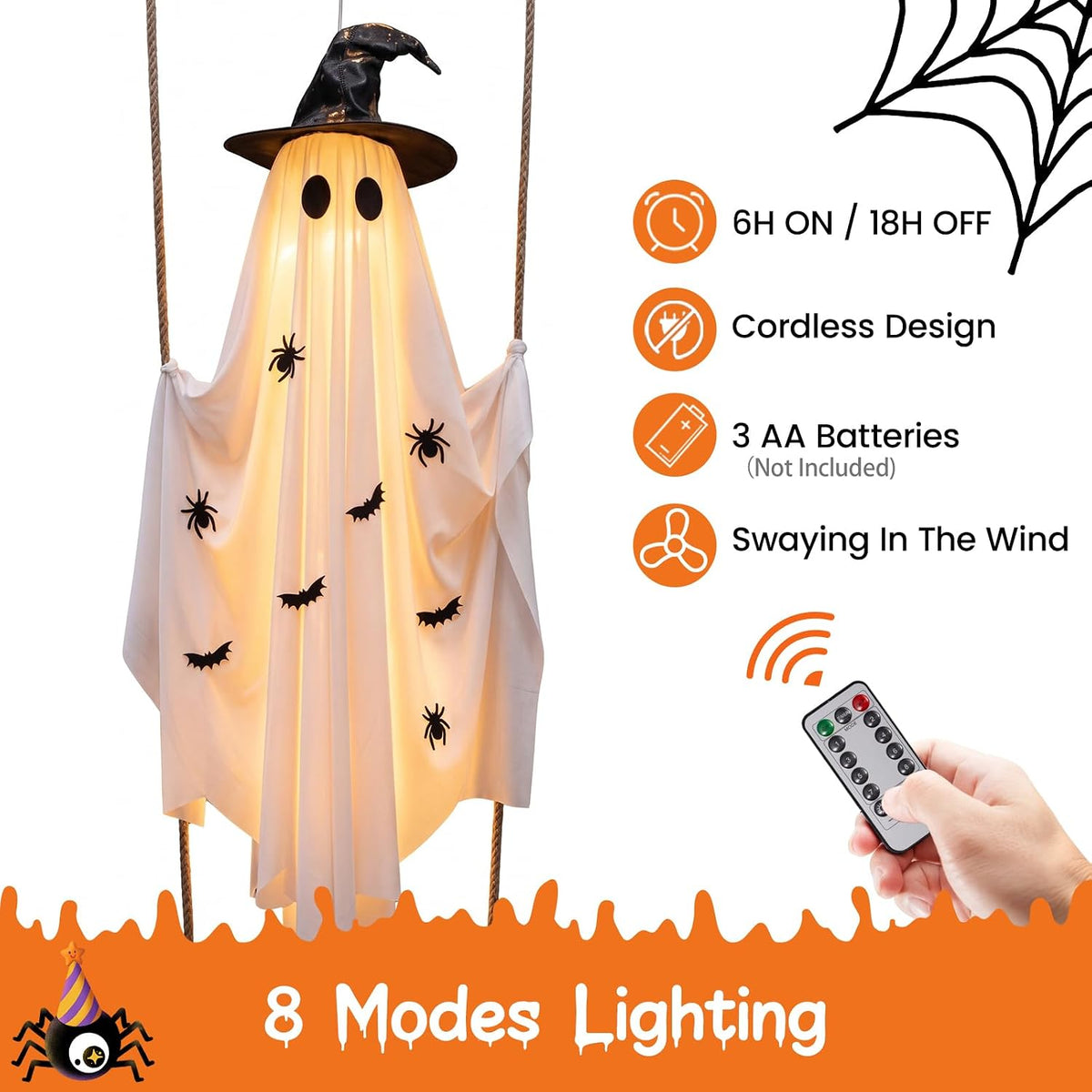 Halloween Decorations Outdoor, 5FT Lighted Swing Ghost Halloween Decoration w...