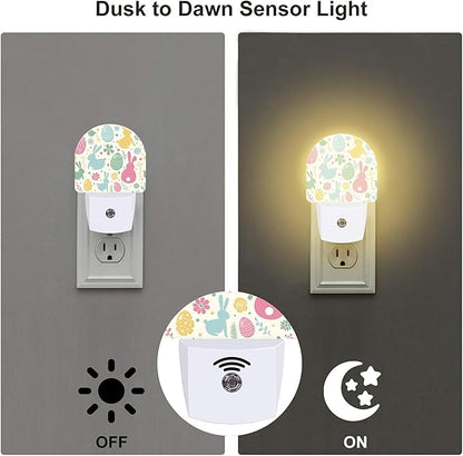 Easter Bunnies and Eggs Night Light, Colorful Rabbits and Flowers Dusk to Dawn - Image 3