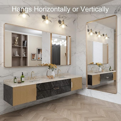 LOAAO 72”X32” Gold Bathroom Mirror, Rounded Rectangle Gold Frame Mirror - Image 4