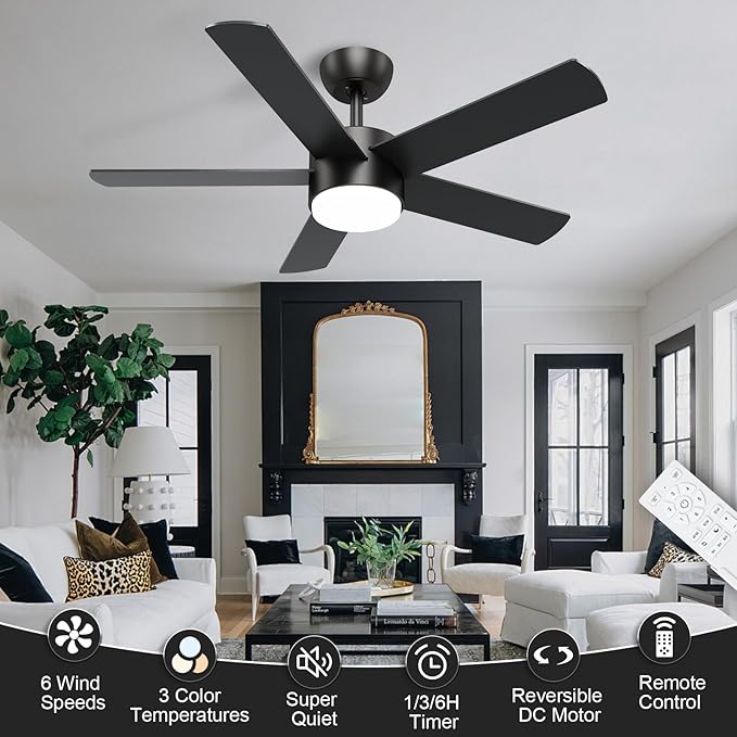 POCHFAN 42 inch Black Ceiling Fans - Image 6