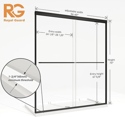 Royal Guard Double Sliding Shower Door, 56-60" W x 70" H Semi-Frameless Sliding - Image 9