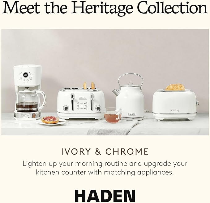 HADEN Heritage Toaster with Extra Wide Slots, Ivory & Chrome - Image 5