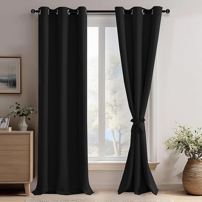 JIUZHEN Black Blackout Curtains by JIUZHEN