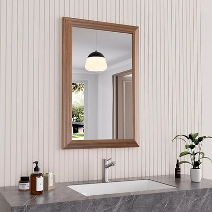 Amorho Bathroom Mirror, 20X30 Inch Wall Mirror, Walnut Wood Grain Metal Framed by Amorho