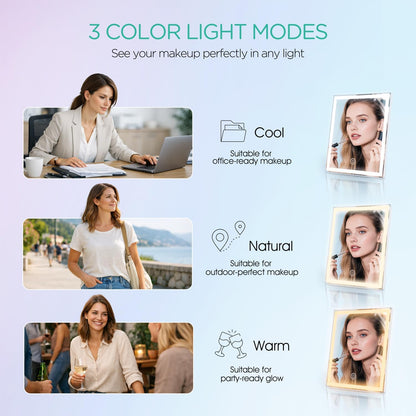 VOYOR Vanity Mirror with Lights, 11.8"x9.8"Rechargeable LED Makeup Mirror | 3 Light Modes, Dimmable, 10X Magnification, Smart Touch Control, Easy to Clean, Lighted Tabletop Mirror, CM300