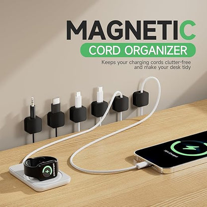 6 Black Magnetic Cable Clips, Under Desk Cable Management, Cord Holder - Image 2