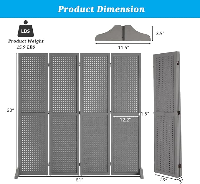 Bonnlo 4 Panel Pegboard Freestanding, 5 FT Portable Display Board Organizer - Image 2